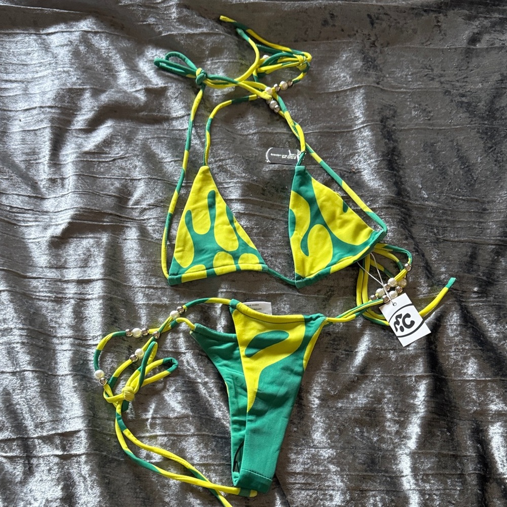 Stylish Green and Yellow Bikini Set